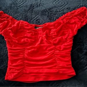 Just Polly Red Ruffled Top off the shoulder Size M
